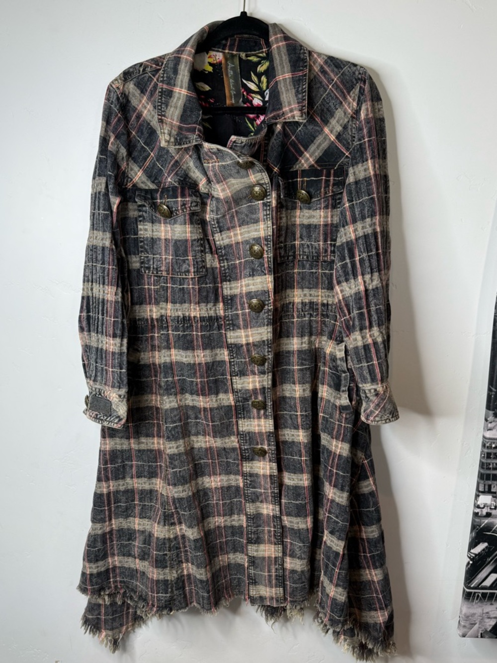 Aratta Silent Journey Plaid Shacket Shirt Dress Boho Jacket Duster